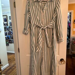 Universal Thread Green and White Striped Long Sleeve Dress